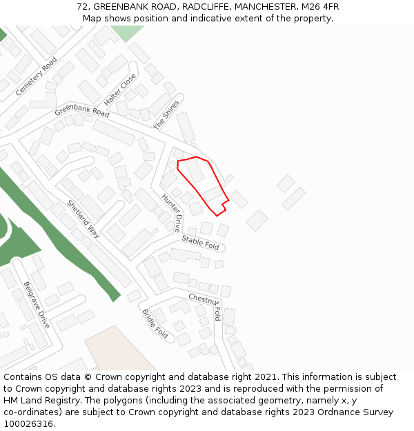 72, GREENBANK ROAD, RADCLIFFE, MANCHESTER, M26 4FR: Location map and indicative extent of plot