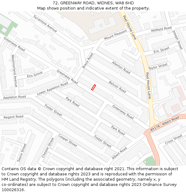 72, GREENWAY ROAD, WIDNES, WA8 6HD: Location map and indicative extent of plot