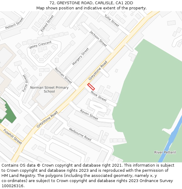 72, GREYSTONE ROAD, CARLISLE, CA1 2DD: Location map and indicative extent of plot