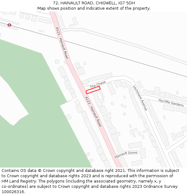 72, HAINAULT ROAD, CHIGWELL, IG7 5DH: Location map and indicative extent of plot