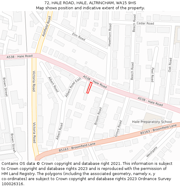 72, HALE ROAD, HALE, ALTRINCHAM, WA15 9HS: Location map and indicative extent of plot