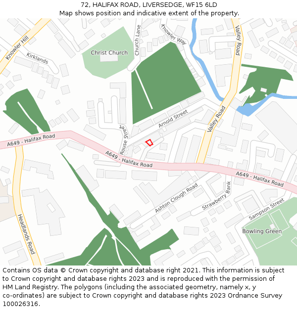 72, HALIFAX ROAD, LIVERSEDGE, WF15 6LD: Location map and indicative extent of plot