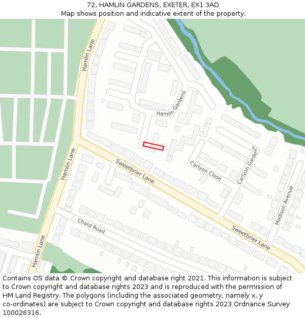 72, HAMLIN GARDENS, EXETER, EX1 3AD: Location map and indicative extent of plot