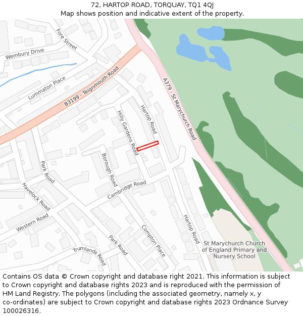 72, HARTOP ROAD, TORQUAY, TQ1 4QJ: Location map and indicative extent of plot