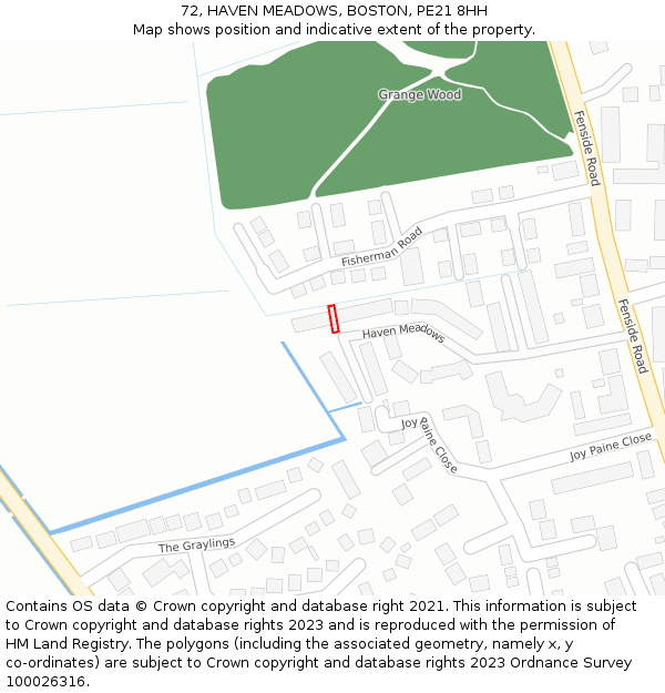 72, HAVEN MEADOWS, BOSTON, PE21 8HH: Location map and indicative extent of plot