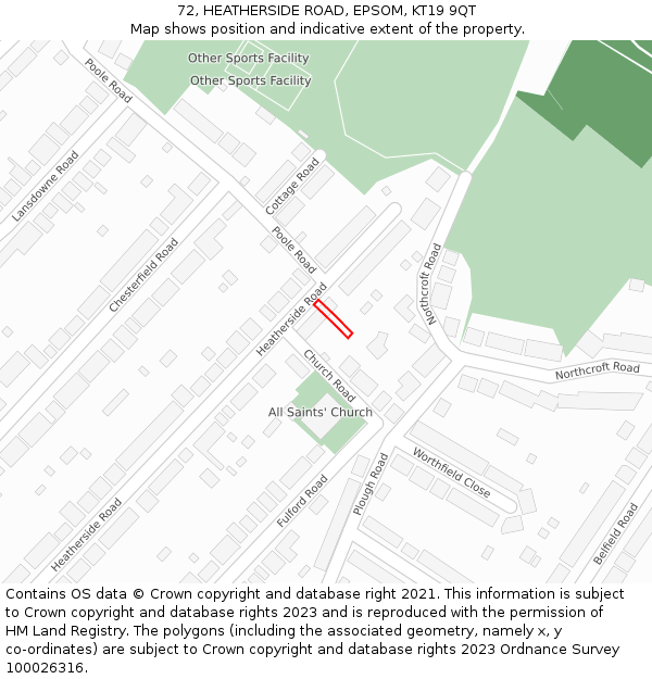 72, HEATHERSIDE ROAD, EPSOM, KT19 9QT: Location map and indicative extent of plot