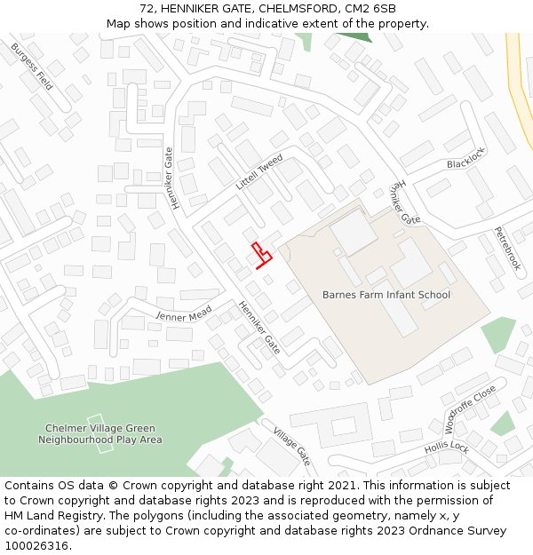 72, HENNIKER GATE, CHELMSFORD, CM2 6SB: Location map and indicative extent of plot