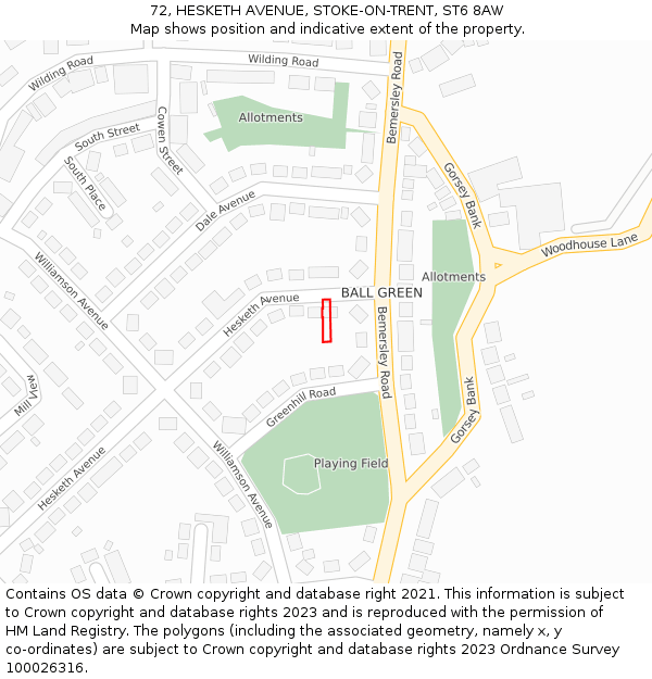 72, HESKETH AVENUE, STOKE-ON-TRENT, ST6 8AW: Location map and indicative extent of plot