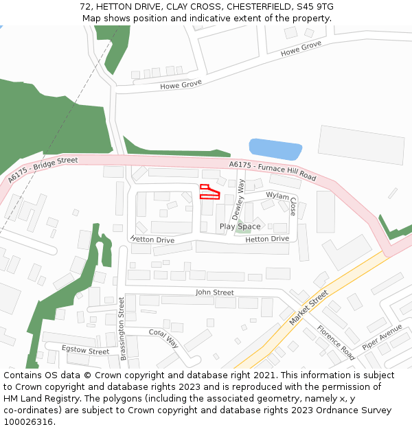 72, HETTON DRIVE, CLAY CROSS, CHESTERFIELD, S45 9TG: Location map and indicative extent of plot