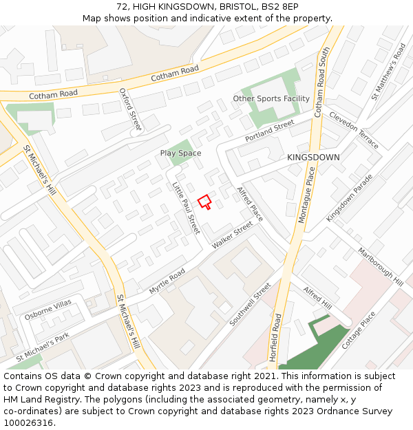 72, HIGH KINGSDOWN, BRISTOL, BS2 8EP: Location map and indicative extent of plot