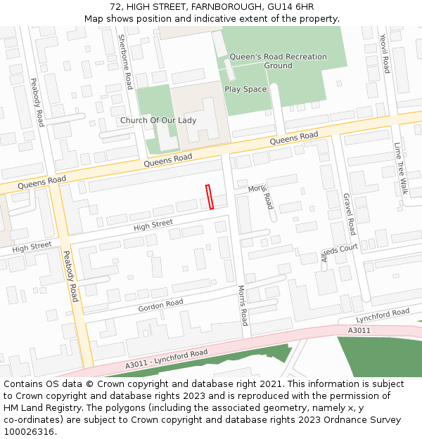 72, HIGH STREET, FARNBOROUGH, GU14 6HR: Location map and indicative extent of plot