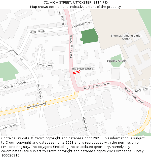 72, HIGH STREET, UTTOXETER, ST14 7JD: Location map and indicative extent of plot
