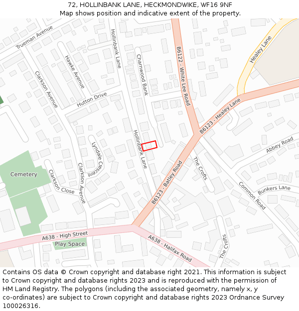 72, HOLLINBANK LANE, HECKMONDWIKE, WF16 9NF: Location map and indicative extent of plot