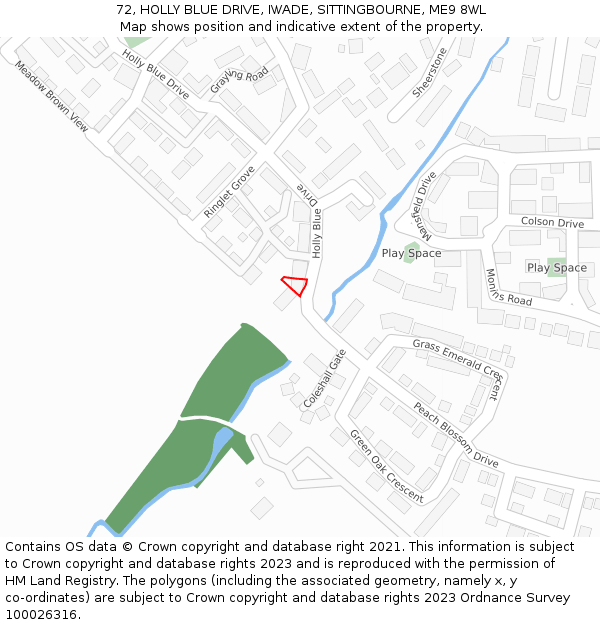 72, HOLLY BLUE DRIVE, IWADE, SITTINGBOURNE, ME9 8WL: Location map and indicative extent of plot