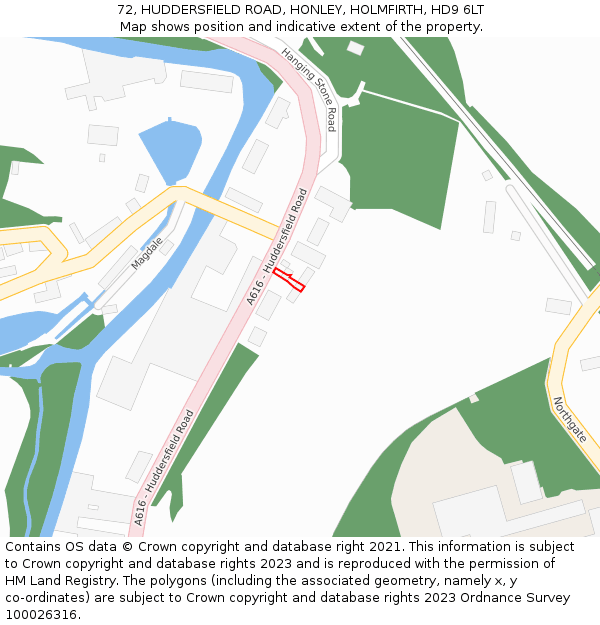 72, HUDDERSFIELD ROAD, HONLEY, HOLMFIRTH, HD9 6LT: Location map and indicative extent of plot