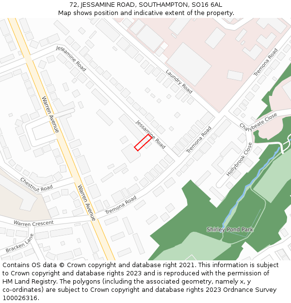 72, JESSAMINE ROAD, SOUTHAMPTON, SO16 6AL: Location map and indicative extent of plot