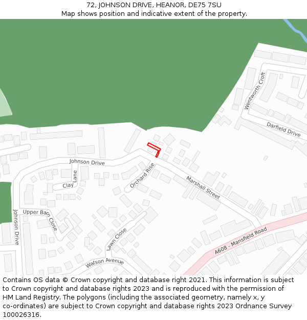 72, JOHNSON DRIVE, HEANOR, DE75 7SU: Location map and indicative extent of plot