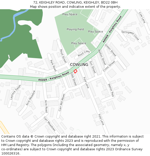 72, KEIGHLEY ROAD, COWLING, KEIGHLEY, BD22 0BH: Location map and indicative extent of plot