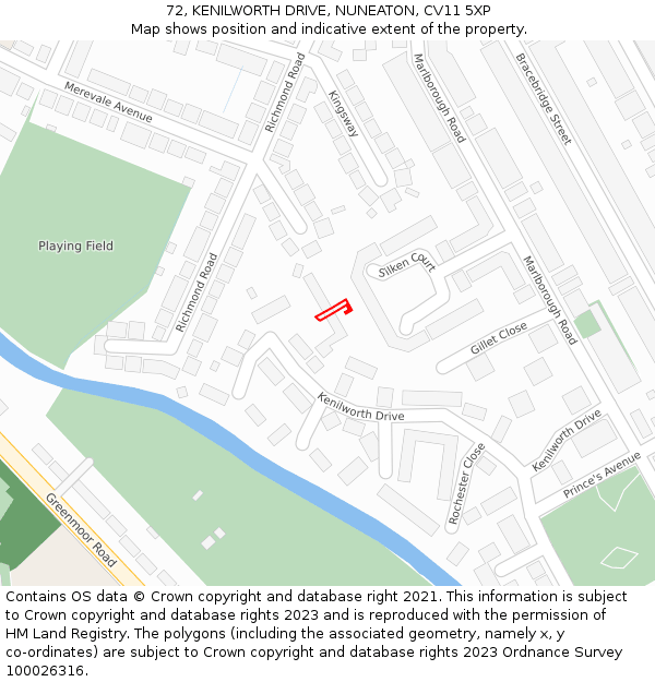 72, KENILWORTH DRIVE, NUNEATON, CV11 5XP: Location map and indicative extent of plot