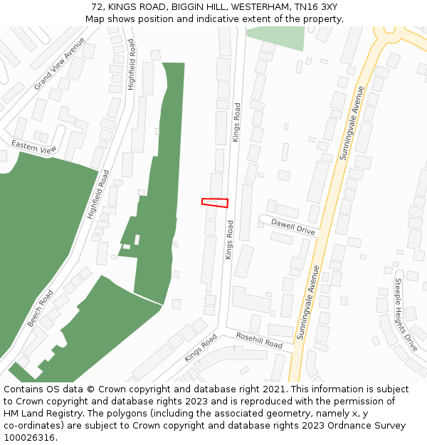 72, KINGS ROAD, BIGGIN HILL, WESTERHAM, TN16 3XY: Location map and indicative extent of plot