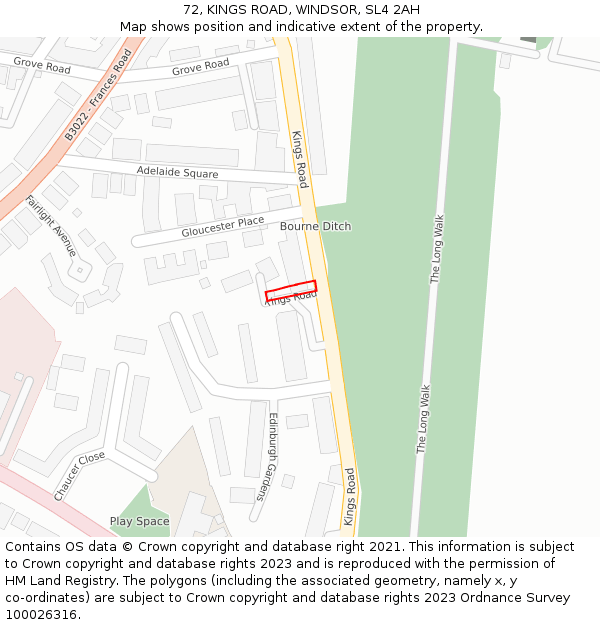 72, KINGS ROAD, WINDSOR, SL4 2AH: Location map and indicative extent of plot