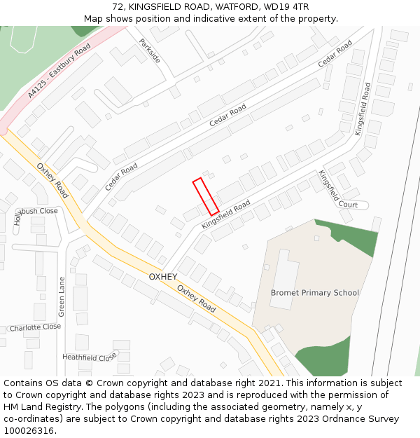 72, KINGSFIELD ROAD, WATFORD, WD19 4TR: Location map and indicative extent of plot