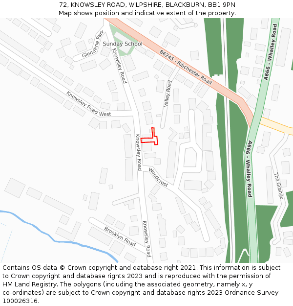 72, KNOWSLEY ROAD, WILPSHIRE, BLACKBURN, BB1 9PN: Location map and indicative extent of plot