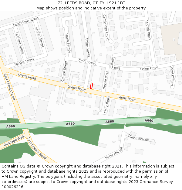 72, LEEDS ROAD, OTLEY, LS21 1BT: Location map and indicative extent of plot