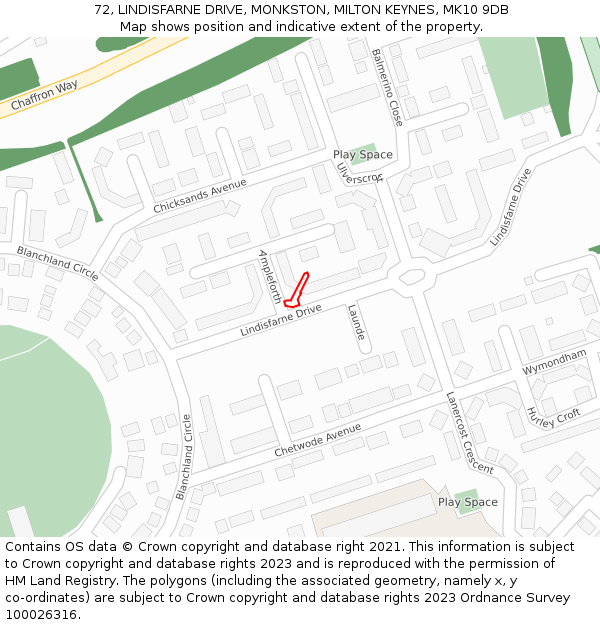 72, LINDISFARNE DRIVE, MONKSTON, MILTON KEYNES, MK10 9DB: Location map and indicative extent of plot
