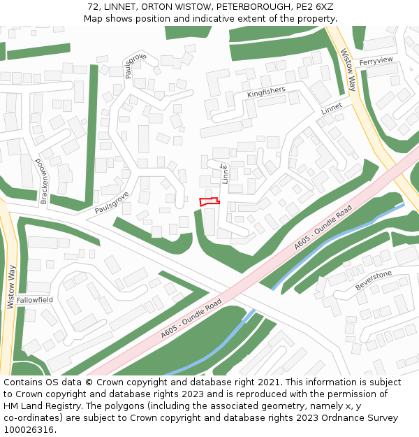 72, LINNET, ORTON WISTOW, PETERBOROUGH, PE2 6XZ: Location map and indicative extent of plot