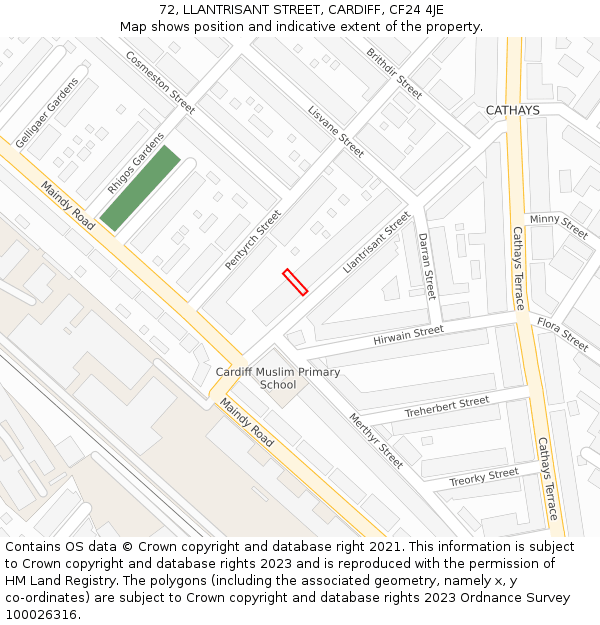 72, LLANTRISANT STREET, CARDIFF, CF24 4JE: Location map and indicative extent of plot