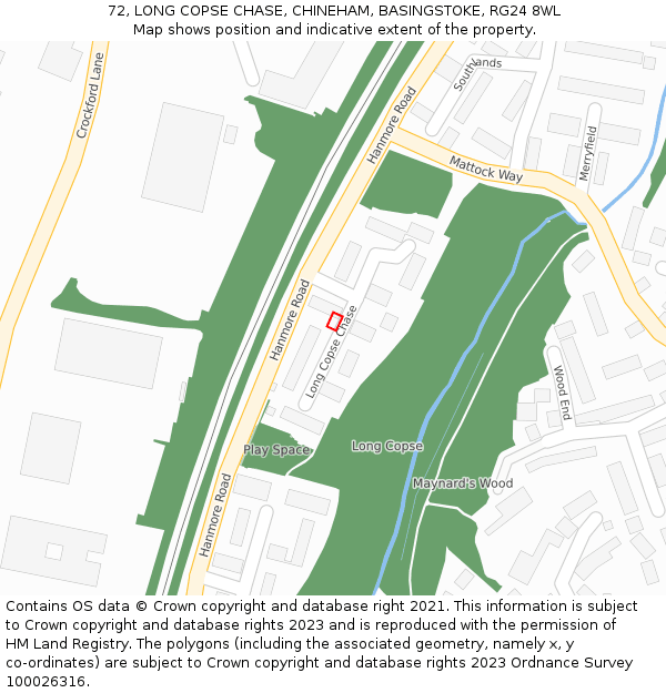 72, LONG COPSE CHASE, CHINEHAM, BASINGSTOKE, RG24 8WL: Location map and indicative extent of plot