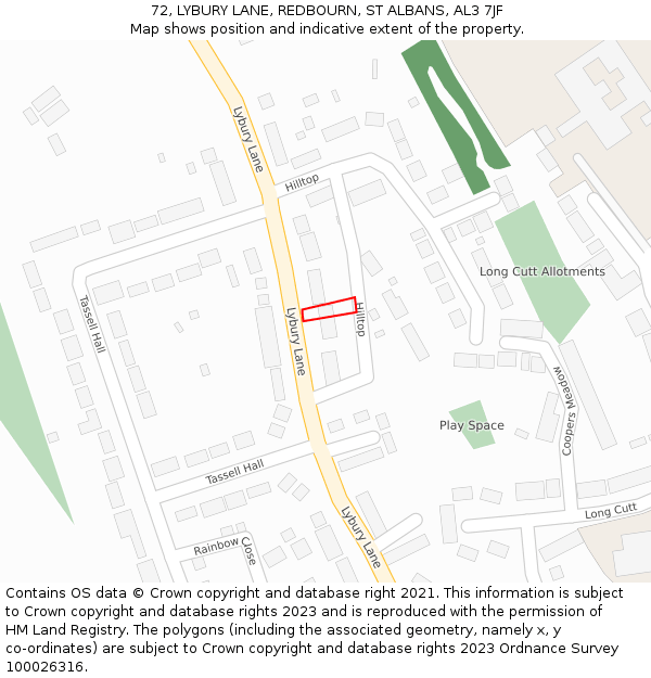 72, LYBURY LANE, REDBOURN, ST ALBANS, AL3 7JF: Location map and indicative extent of plot