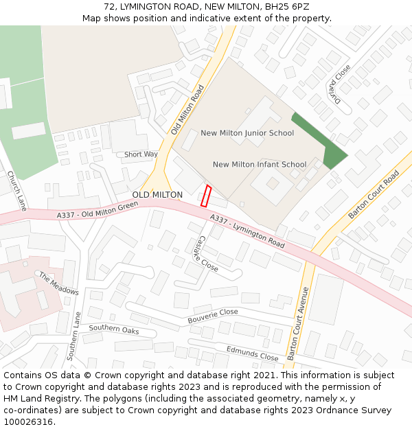 72, LYMINGTON ROAD, NEW MILTON, BH25 6PZ: Location map and indicative extent of plot