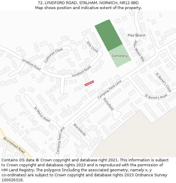 72, LYNDFORD ROAD, STALHAM, NORWICH, NR12 9BD: Location map and indicative extent of plot