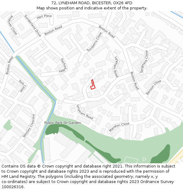 72, LYNEHAM ROAD, BICESTER, OX26 4FD: Location map and indicative extent of plot