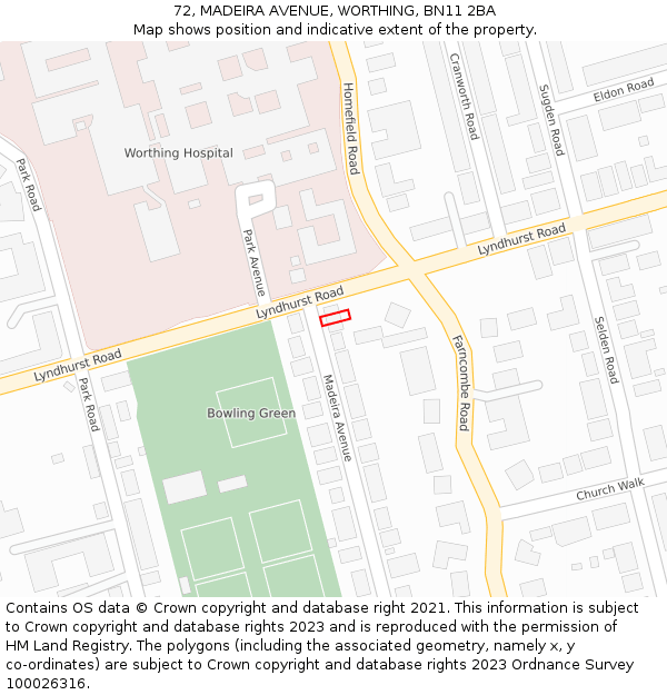 72, MADEIRA AVENUE, WORTHING, BN11 2BA: Location map and indicative extent of plot