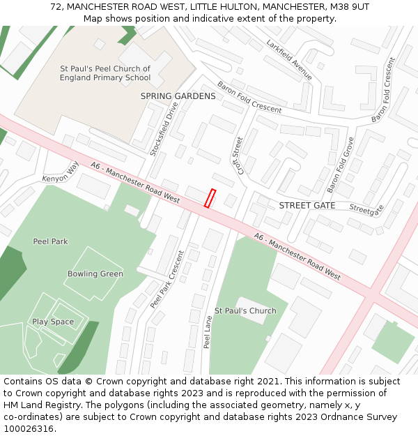 72, MANCHESTER ROAD WEST, LITTLE HULTON, MANCHESTER, M38 9UT: Location map and indicative extent of plot