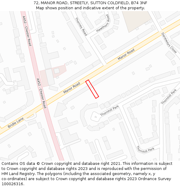 72, MANOR ROAD, STREETLY, SUTTON COLDFIELD, B74 3NF: Location map and indicative extent of plot