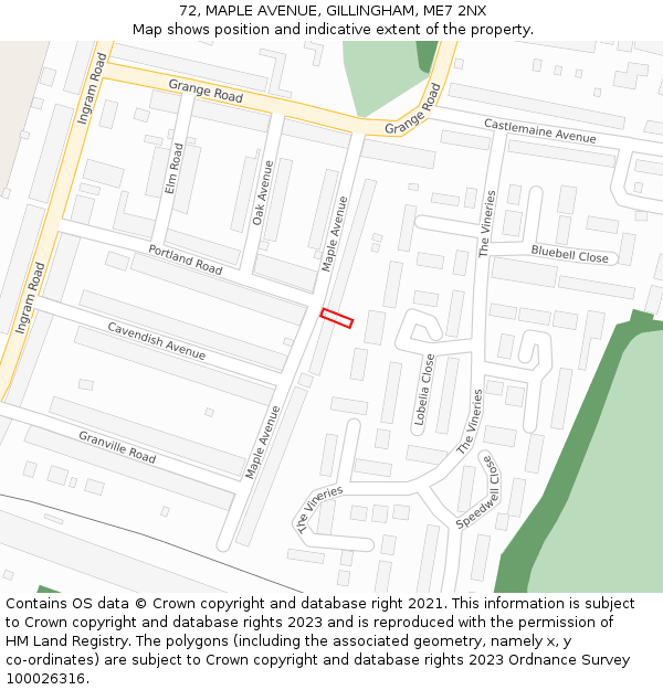 72, MAPLE AVENUE, GILLINGHAM, ME7 2NX: Location map and indicative extent of plot
