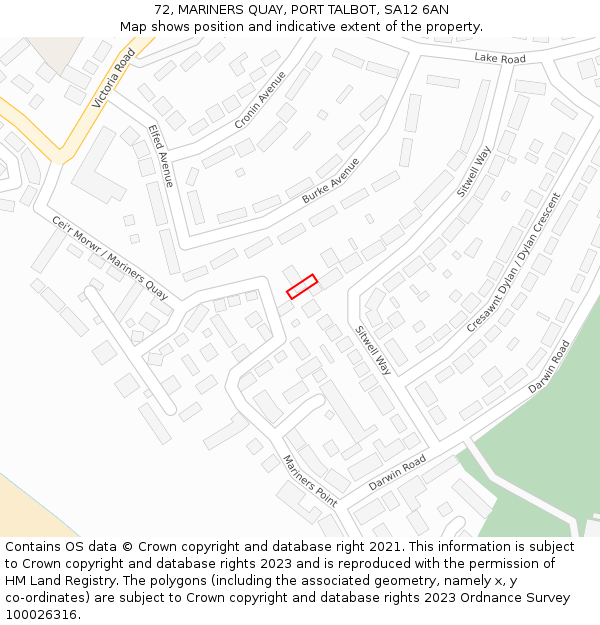 72, MARINERS QUAY, PORT TALBOT, SA12 6AN: Location map and indicative extent of plot