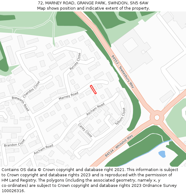 72, MARNEY ROAD, GRANGE PARK, SWINDON, SN5 6AW: Location map and indicative extent of plot