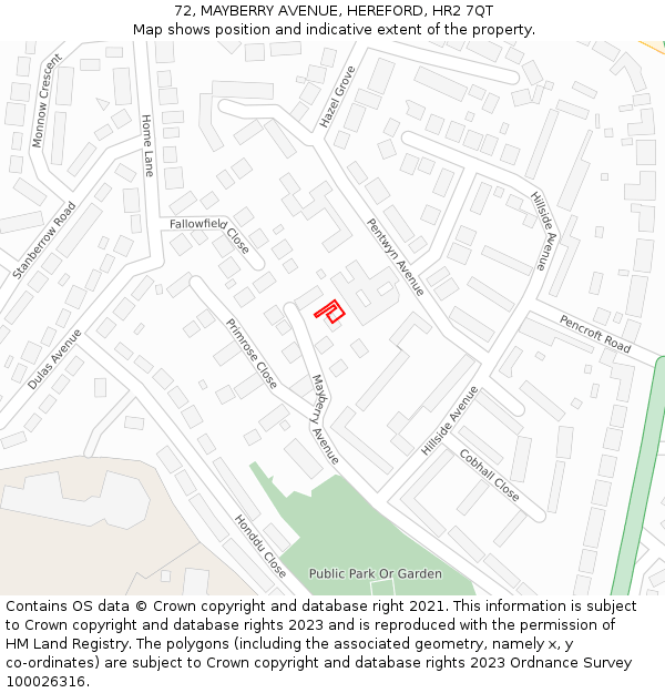 72, MAYBERRY AVENUE, HEREFORD, HR2 7QT: Location map and indicative extent of plot