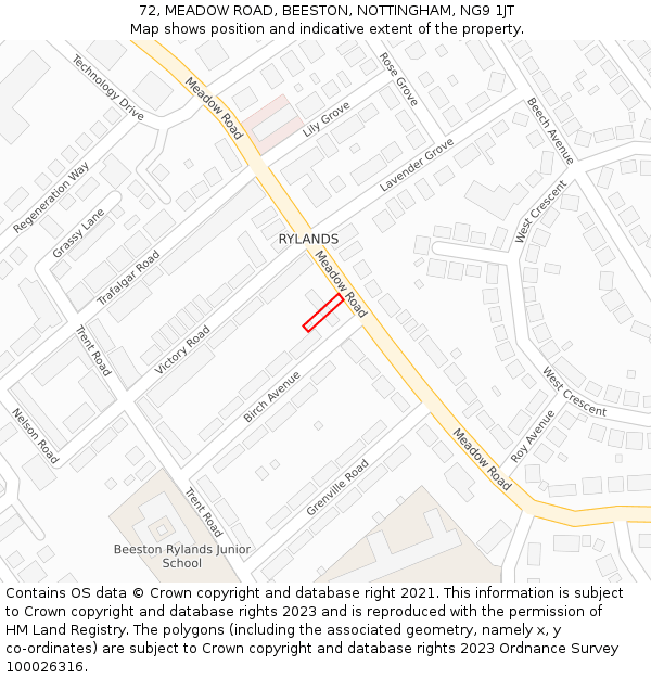 72, MEADOW ROAD, BEESTON, NOTTINGHAM, NG9 1JT: Location map and indicative extent of plot