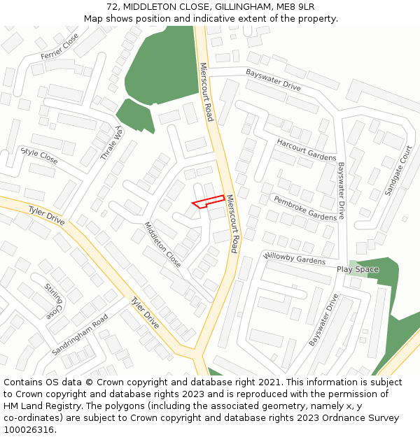 72, MIDDLETON CLOSE, GILLINGHAM, ME8 9LR: Location map and indicative extent of plot