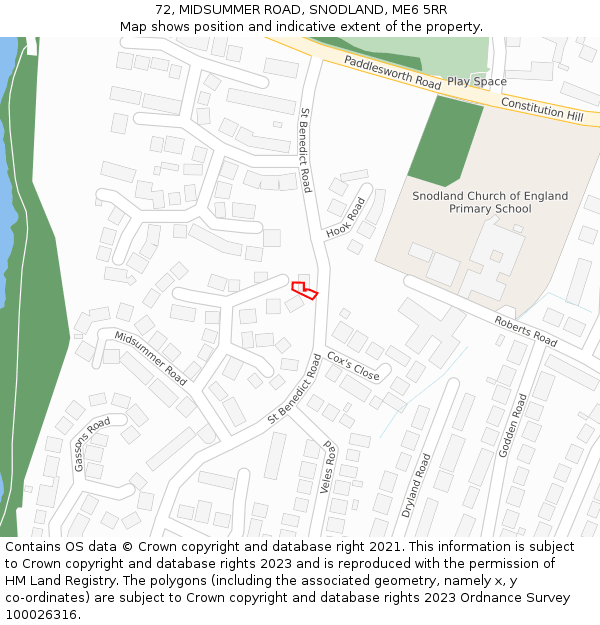 72, MIDSUMMER ROAD, SNODLAND, ME6 5RR: Location map and indicative extent of plot