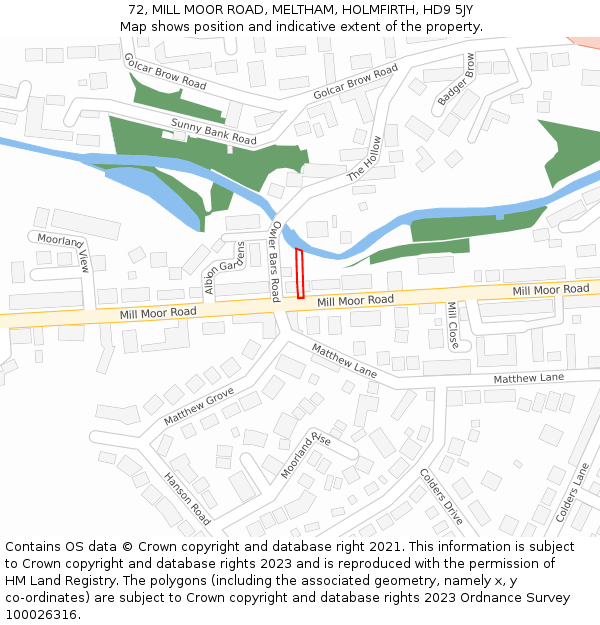 72, MILL MOOR ROAD, MELTHAM, HOLMFIRTH, HD9 5JY: Location map and indicative extent of plot
