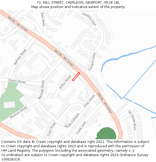 72, MILL STREET, CAERLEON, NEWPORT, NP18 1BL: Location map and indicative extent of plot