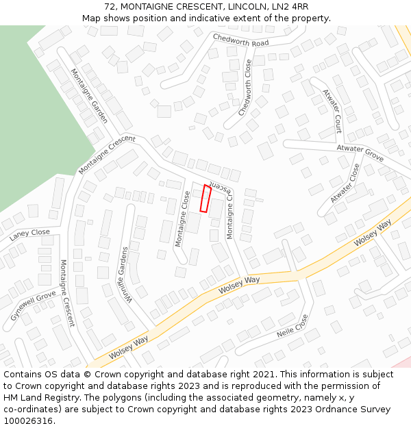 72, MONTAIGNE CRESCENT, LINCOLN, LN2 4RR: Location map and indicative extent of plot