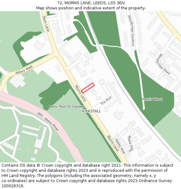 72, MORRIS LANE, LEEDS, LS5 3EN: Location map and indicative extent of plot